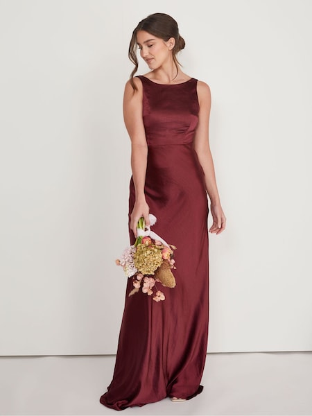 Six Stories Burgundy Cowl Back Satin Bridesmaid Dress (AV8819) | £129