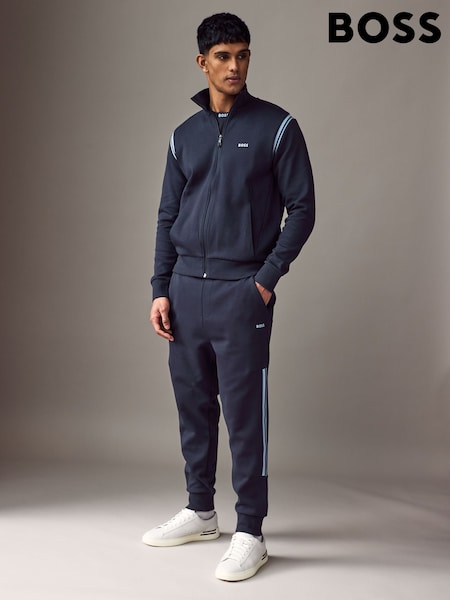 BOSS Blue Stripe Insert Stretch Zip Neck Sweatshirt and Joggers Tracksuit Set (AV8854) | £289