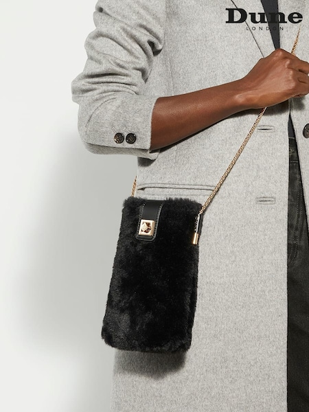 Dune London Black Snug Faux Fur Phone Cross-Body Bag (AV8872) | £60