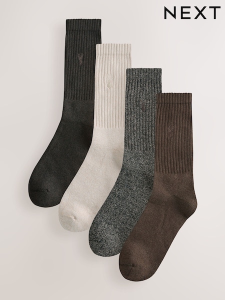 Neutral Stag Embroidered Heavyweight Socks 4 Pack (AV8906) | £15