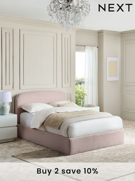 Tweedy Plain Blush Pink Matson Upholstered Ottoman Storage Bed Frame (AV8911) | £575 - £675