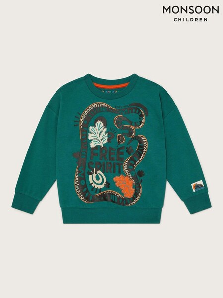 Monsoon Green Free Spirit Graphic 100% Cotton Sweatshirt (AV8925) | £11.50 - £13.50