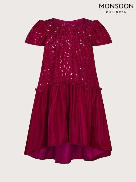 Monsoon Pink Vallie Velvet Sequin Swing Dress (AV8927) | £48 - £52