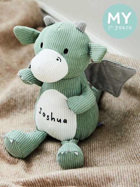 Personalised Green Corduroy Dragon Soft Toy by My 1st Years (AV8971) | £32
