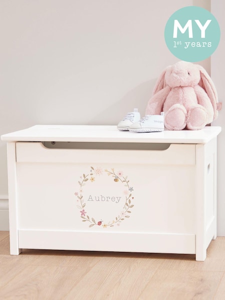 Personalised White Floral Print Wreath Toy Box by My 1st Years (AV8975) | £145