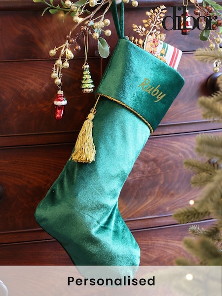 Personalised Kensington Green Velvet Christmas Stocking by Dibor (AV9053) | £21