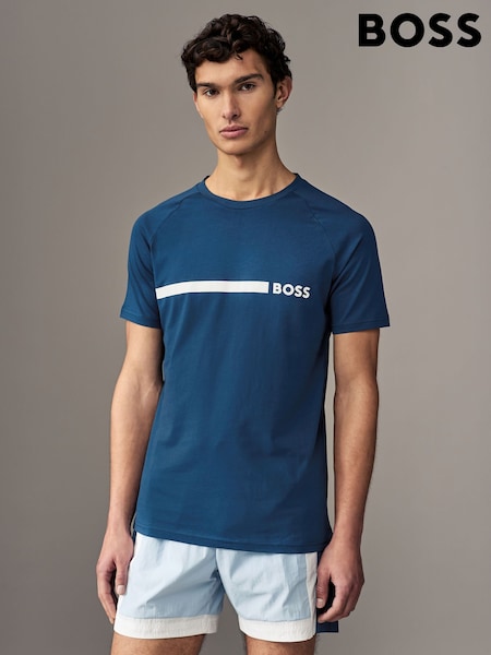 BOSS Blue/white Slim Fit Logo Print 100% Cotton T-Shirt (AV9220) | £49