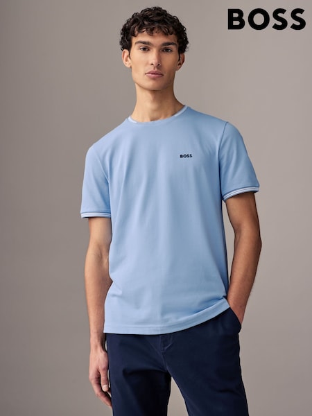 BOSS Dark Blue Taul Stripe Cotton Pique T-Shirt (AV9221) | £69