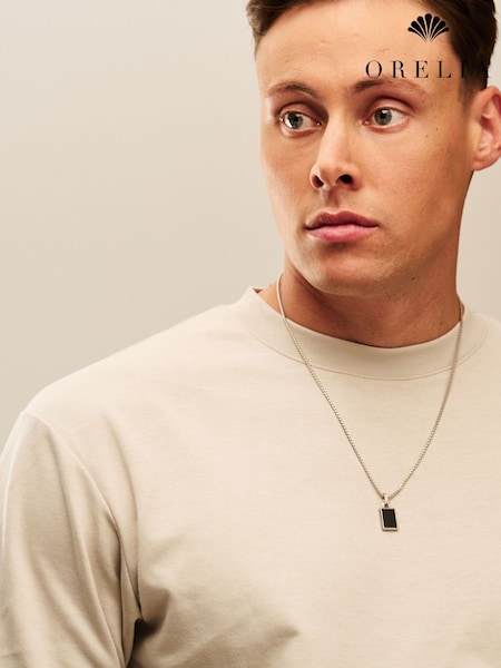 Orelia London Silver Tone Semi Precious Black Oynx Tag Chain Necklace (AV9269) | £35