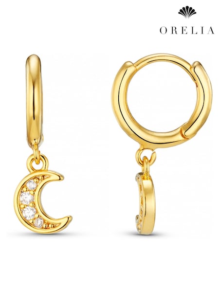 Orelia London Gold Tone Pave Moon Charm Micro Hoops (AV9305) | £25