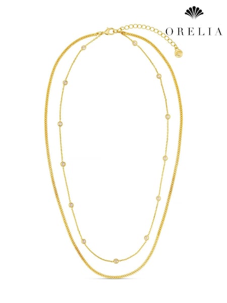 Orelia London Gold Tone Stationed Crystal & Snake 2-Row Necklace (AV9354) | £30