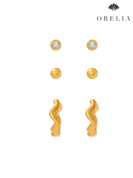 Orelia London Wave Huggie 3 Pack Ear Party Earrings (AV9356) | £30