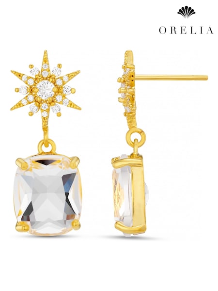 Orelia London Gold Tone Pave Starburst & Crystal Drop Earrings (AV9368) | £35