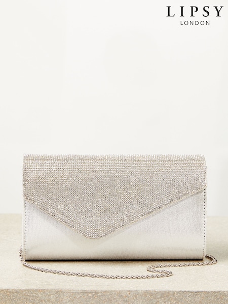 Lipsy Silver Asymmetric Foldover Clutch Bags (AV9406) | £29