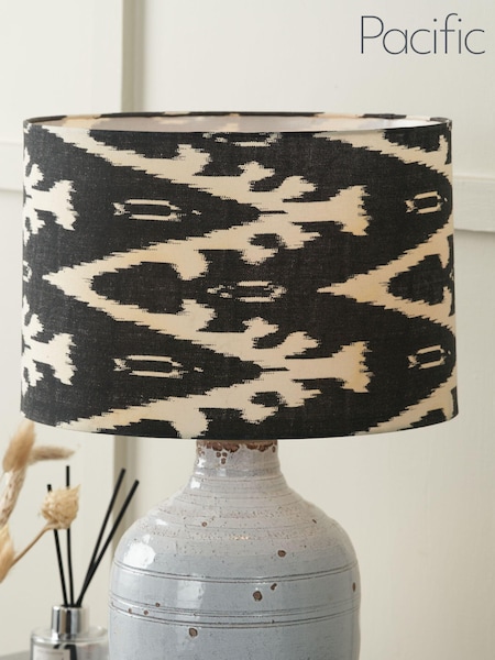 Pacific Lifestyle Black Lars Ikat Patterned Cylinder Shade (AV9491) | £40 - £50