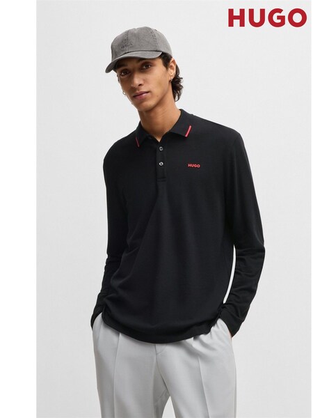 HUGO Black Logo Detail 100% Cotton Piqué Polo Shirt (AV9961) | £99
