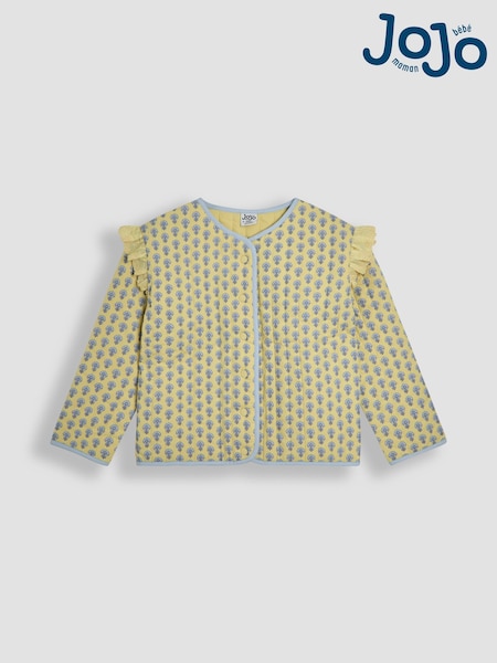 JoJo Maman Bébé Yellow Floral Ruffle Shoulder Quilted Jacket (AW0125) | £29 - £30