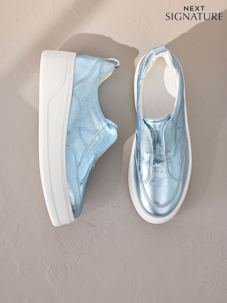 Metallic Slip On Signature Forever Comfort® Leather Chunky Wedge Platform Trainers (AW0203) | £52