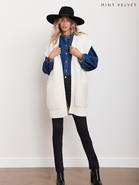 Mint Velvet Cream Boucle Long Cardigan (AW0226) | £120