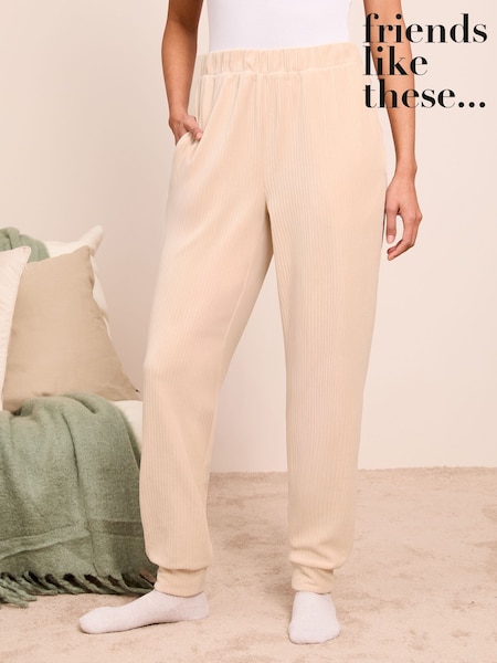 Friends Like These Cream Velour Ribbed Jogger Pyjama Bottoms (AW0370) | £28