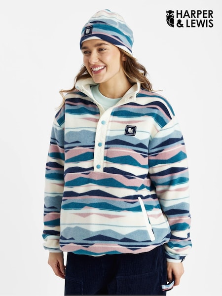Harper & Lewis Cream Tallow Retro Pattern Popper Neck Fleece (AW0519) | £64