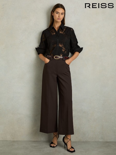 Reiss Chocolate Brown Myrtle Twill Culotte Trousers (AW0560) | £138