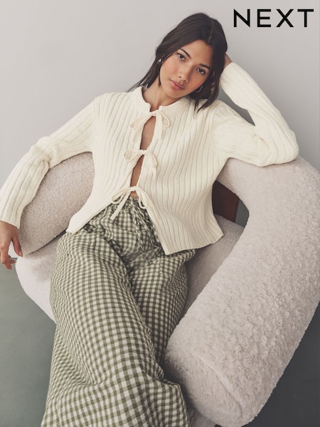 White/Ecru Bow Tie Front Knitted Cardigan (AW0561) | £42