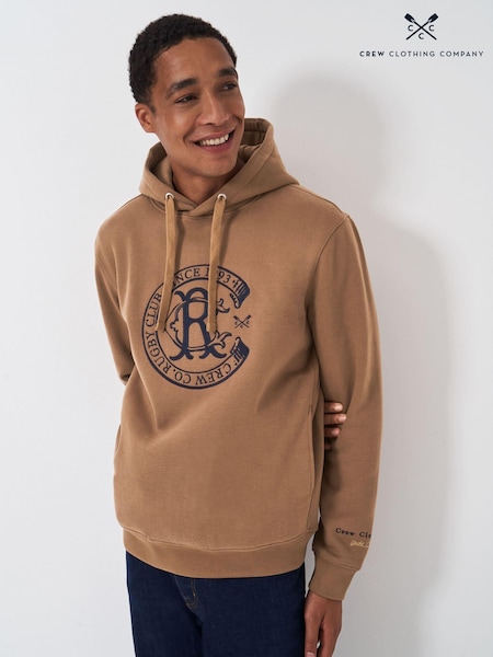 Crew Clothing Company Embroidered Graphic Brown Hoodie (AW0573) | £69