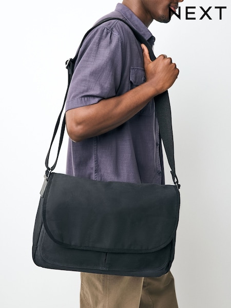 Black Wax Cotton Messenger Bag (AW0622) | £65
