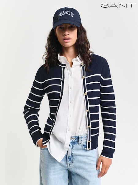 GANT Blue Ribbed Breton Cardigan (AW0751) | £140