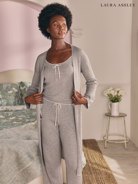Laura Ashley Charcoal Grey Ribbed Long Line Lounge Cardigan (AW0854) | £42