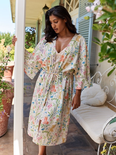 Laura Ashley Cream Elston Garden Light Weight Seer Sucker Robe (AW1109) | £0