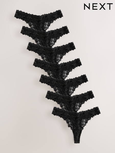 Black Thong Ultimate Comfort Lace Knickers 7 Pack (AW1112) | £35