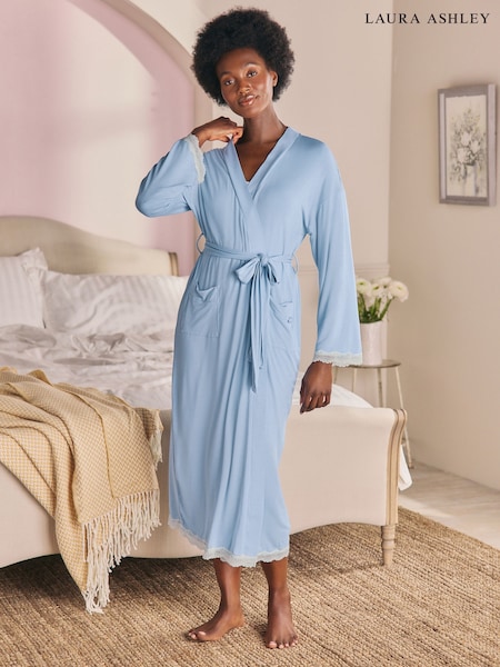 Laura Ashley Blue Modal Lace Trim Robe (AW1122) | £0
