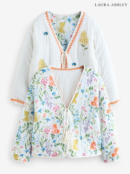 Laura Ashley White Elston Garden Reversible Quilted Jacket (AW1123) | £0