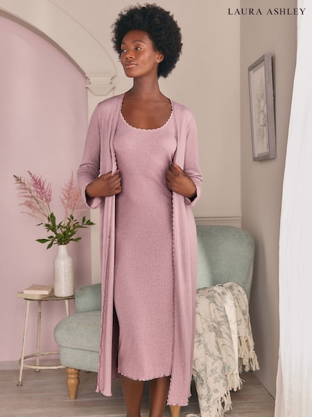 Laura Ashley Mauve Purple Ribbed Long Line Lounge Cardigan (AW1125) | £32