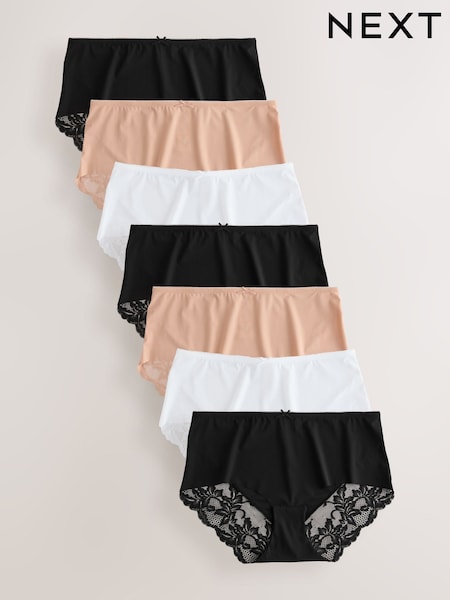 Black/White/Praline Nude Midi Lace Back NVPL Knickers 7 Pack (AW1142) | £44