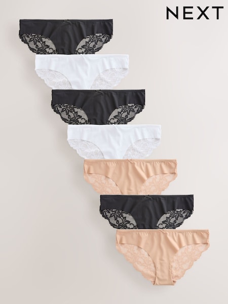 Black/White/Praline Nude Brazilian Lace Back NVPL Knickers 7 Pack (AW1143) | £35