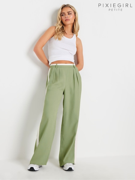 PixieGirl Petite Green Contrast Side Stripe Wide Leg Trousers (AW1175) | £38