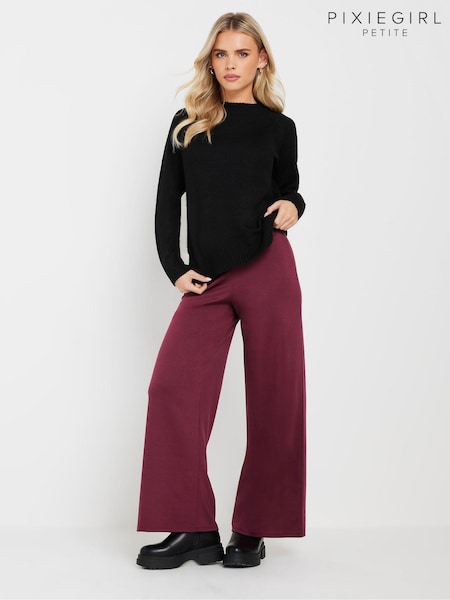 PixieGirl Petite Purple Button Tab Ponte Wide Leg Trousers (AW1182) | £34