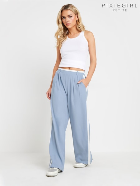 PixieGirl Petite Light Blue Contrast Side Stripe Wide Leg Trousers (AW1183) | £38