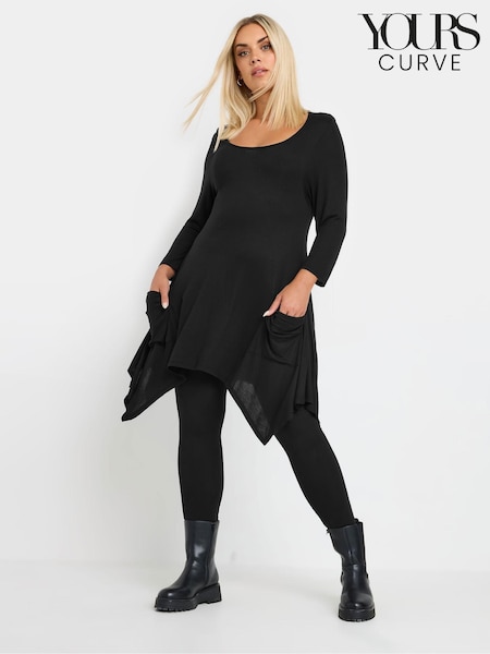 Yours Curve Black Asymmetric Pocket Hem Tunic (AW1198) | £32