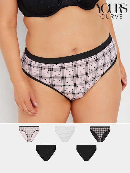 Yours Curve Pink Stretch Star Check High Leg Briefs 5 Packs (AW1205) | £19
