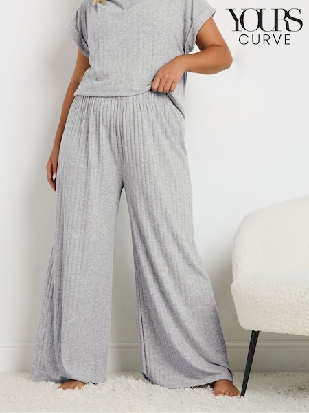 Yours Curve Grey Limited Ribbed Wide Leg Trousers (AW1213) | £35