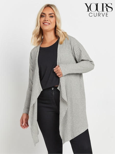 Yours Curve Grey Ribbed Waterfall Soft Feel Cardigan (AW1224) | £28