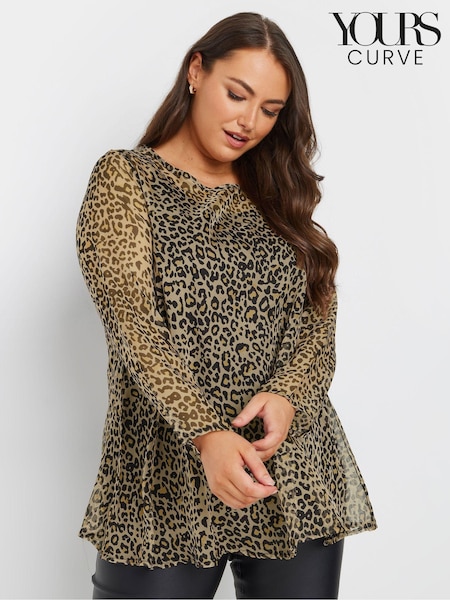 Yours Curve Natural Oversized Leopard Print Top (AW1238) | £28