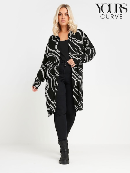 Yours Curve Black Longline Long Sleeve Shirt (AW1255) | £31