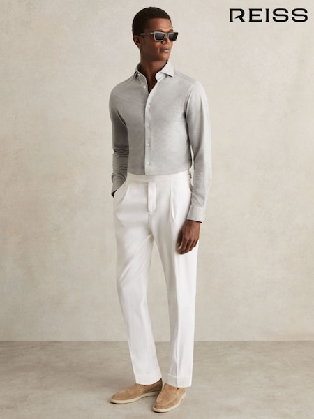 Reiss Grey Melange Nate Cotton-Blend Jersey Cutaway-Collar Shirt (AW1269) | £98