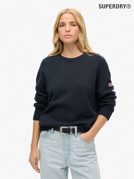 Superdry Blue Slouchy Knitted Crew Sweatshirt (AW1280) | £45