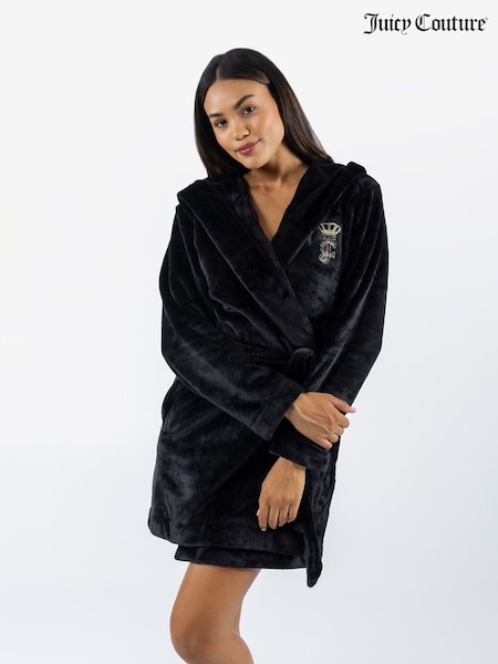 Juicy Couture Black Crown Plush Hooded Robe (AW1394) | £75